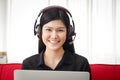 Asian female teacher Online teaching Live via Video Conference. Royalty Free Stock Photo